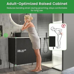 30" Black Bathroom Vanity with Sink, Modern Freestanding Bathroom Vanity with Ceramic Vessel Sink, Engineered Stone Top & 2 Soft-Closing Doors, Tall Cabinet Version