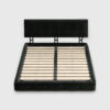 Black velvet tufted queen size platform bed frame with adjustable headboard, wooden slat support bed
