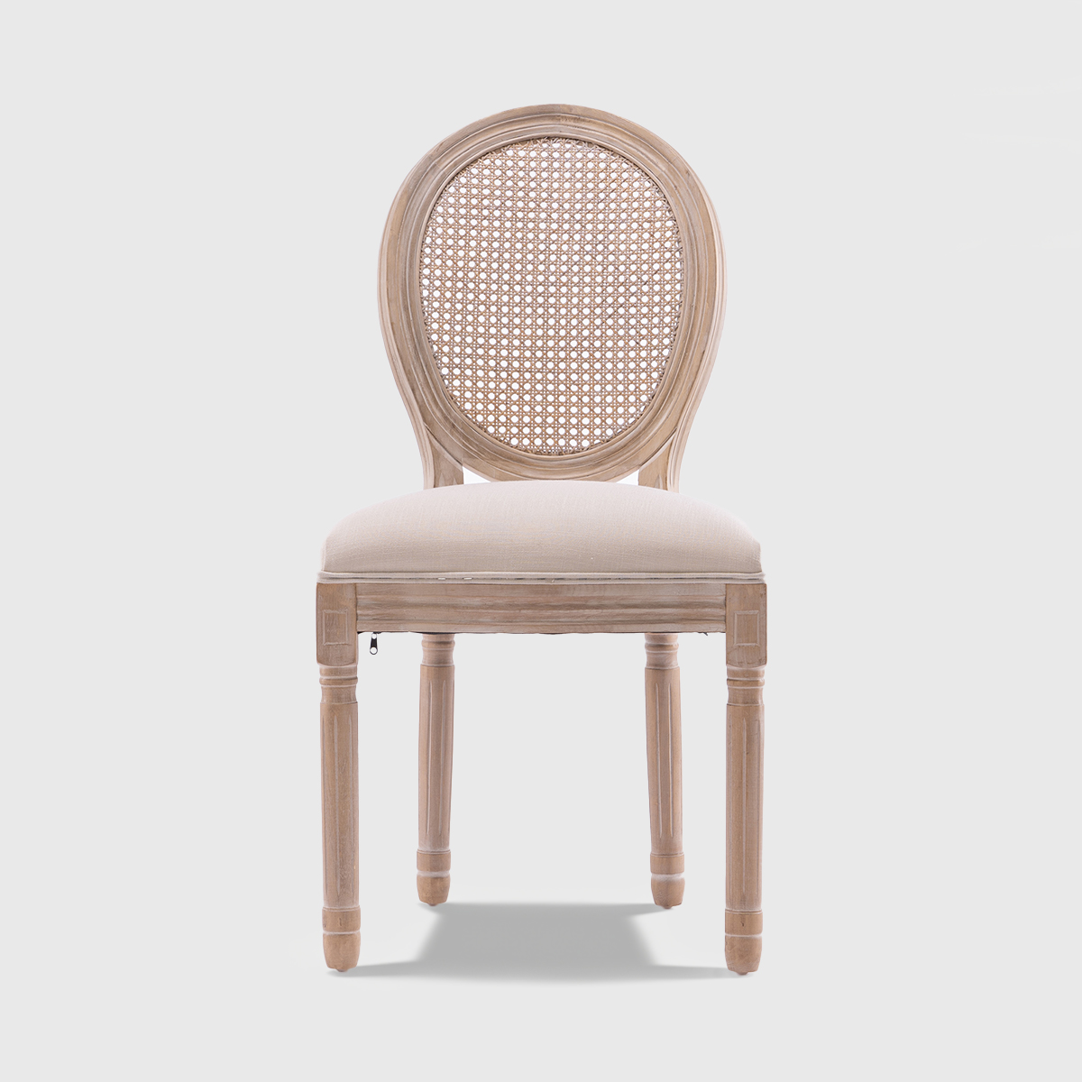 Set-of-2-Fabric-Rattan-Back-Dining-Chair-for-Dining-Room Light oak French cane back dining chair with beige upholstered seat, vintage-inspired accent chair for dining room