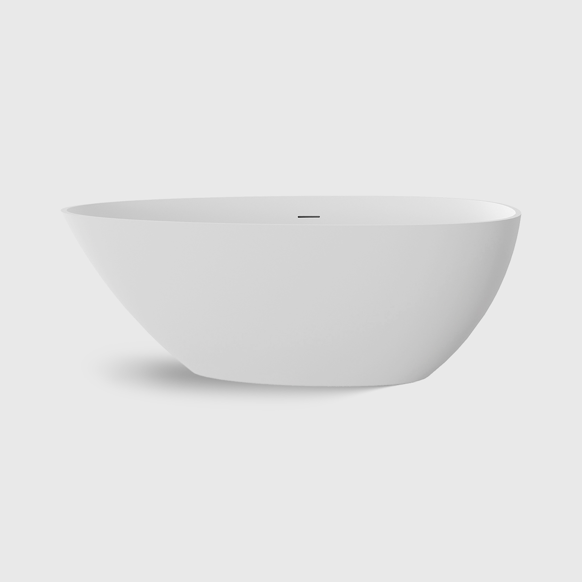 White-Freestanding-Bathtub-with-Overflow White oval freestanding bathtub with matte finish, modern solid surface soaking tub for bathroom