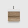 24 inch floating bathroom vanity, double drawers + Rough Oak grille panel + white engineered quartz sink