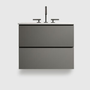 24 inch space grey bathroom vanity with ceramic sink - handle-free design for modern bathrooms