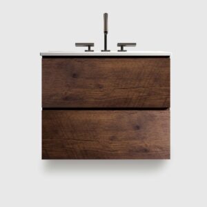 24 inch floating walnut bathroom vanity with ceramic sink - three pre-drilled faucet holes