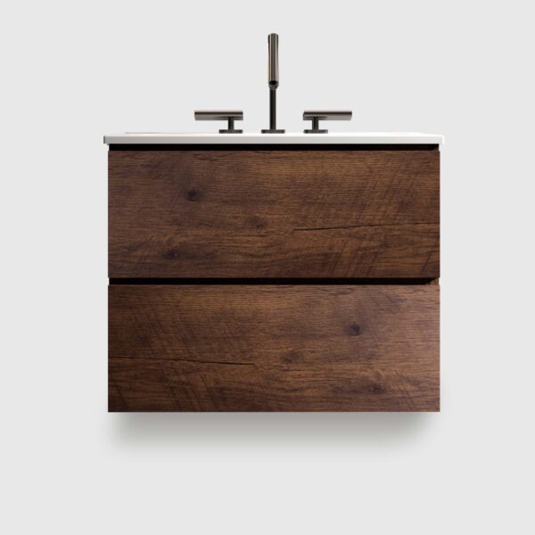 24 inch floating walnut bathroom vanity with ceramic sink - three pre-drilled faucet holes
