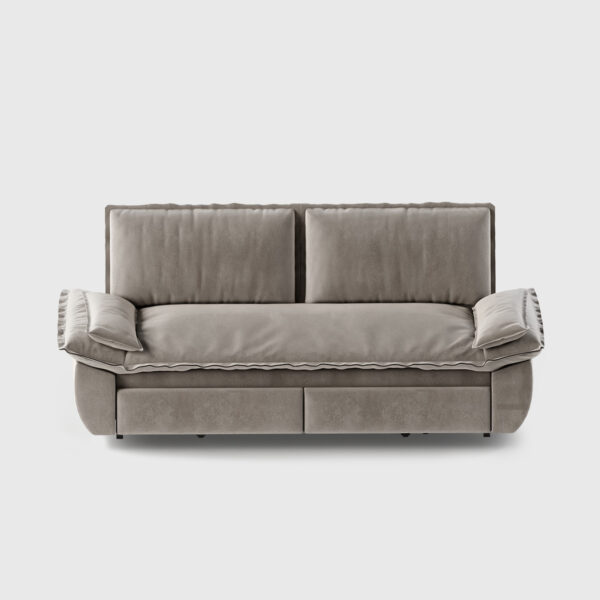 3-in-1-Convertible-Sleeper-Sofa (1) Modular gray velvet sofa bed with convertible sectional design, shown in both sofa and bed configurations for flexible living spaces
