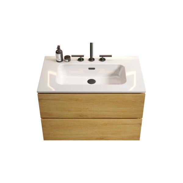 30-Wall Mount Natural-Oak- Bathroom Vanity - Ceramic Sink -three faucet holes (4)