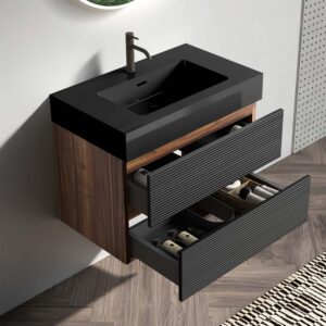 Walnut 30 bathroom vanity with sink, floating design + E0 water-based lacquer for water resistance