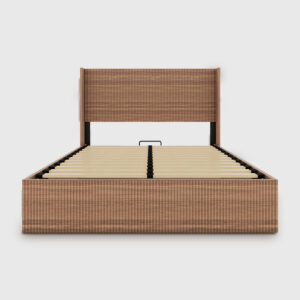 Lift Up Storage King Bed Frame with Headboard, Wooden Corrugated Curved Lines