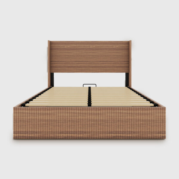 Lift Up Storage King Bed Frame with Headboard, Wooden Corrugated Curved Lines