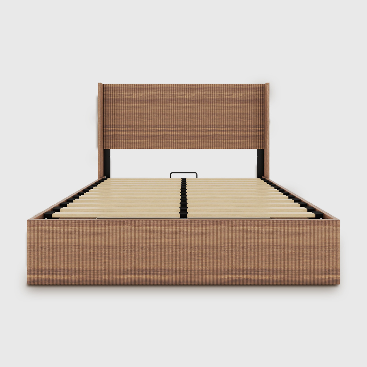 Lift Up Storage King Bed Frame with Headboard, Wooden Corrugated Curved Lines