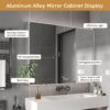 Aluminum alloy bathroom mirror cabinet with LED strip light, defogging function, multi-door design and rounded anti-collision corners