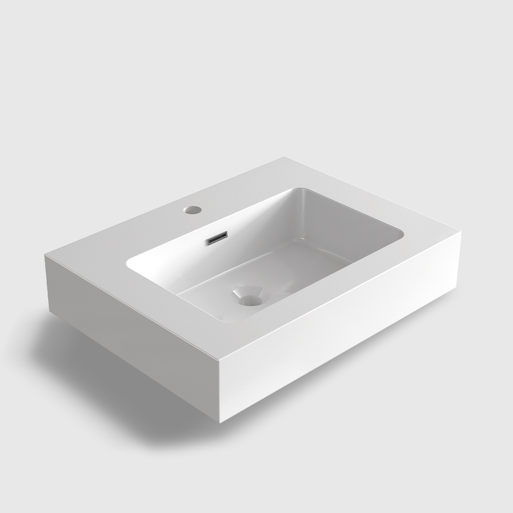 24 inch integrated solid surface bathroom basin, modern oval shape for small vanity