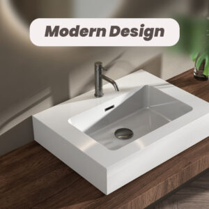 24 inch integrated solid surface bathroom basin, modern oval shape for small vanity