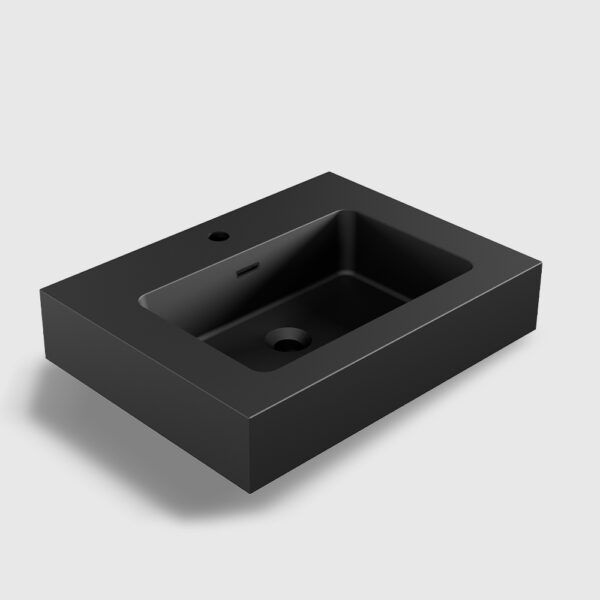 Matte black 24 inch engineered quartz basin with integrated overflow for small bathroom vanity