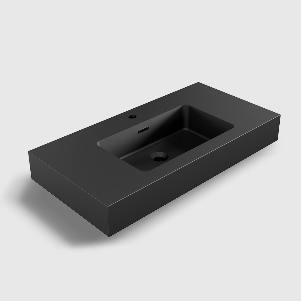 Spacious 36 inch matte black engineered quartz basin with overflow for master bathroom double vanity
