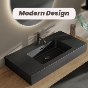 Spacious 36 inch matte black engineered quartz basin with overflow for master bathroom double vanity