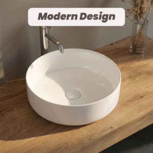 integrated white ceramic basin glossy finish modern bathroom sink no drain included