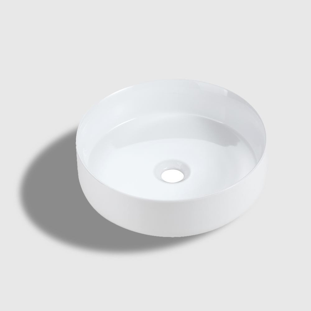 integrated white ceramic basin glossy finish modern bathroom sink no drain included