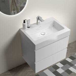 small space white floating bathroom vanity, 24 inch pre-assembled bathroom vanity with sink, wall mounted eco-friendly E1 grade soft-close drawers compact bathroom vanity