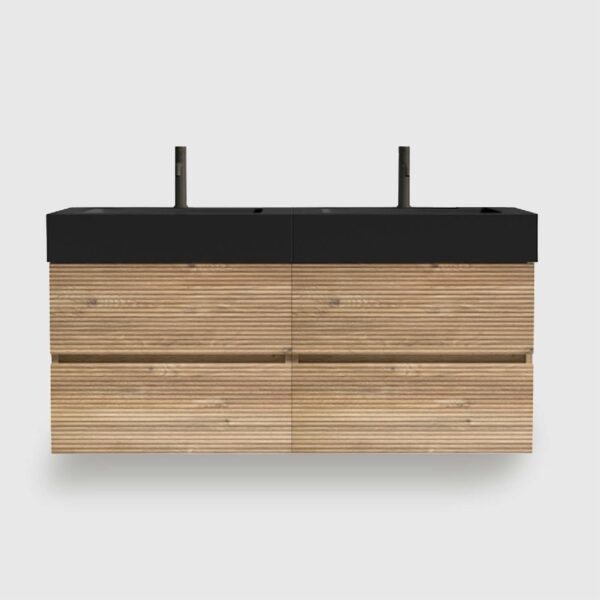 Rough Oak 48 bathroom vanity (24Inch×2), floating style + black quartz basin + U-shaped drainage holes