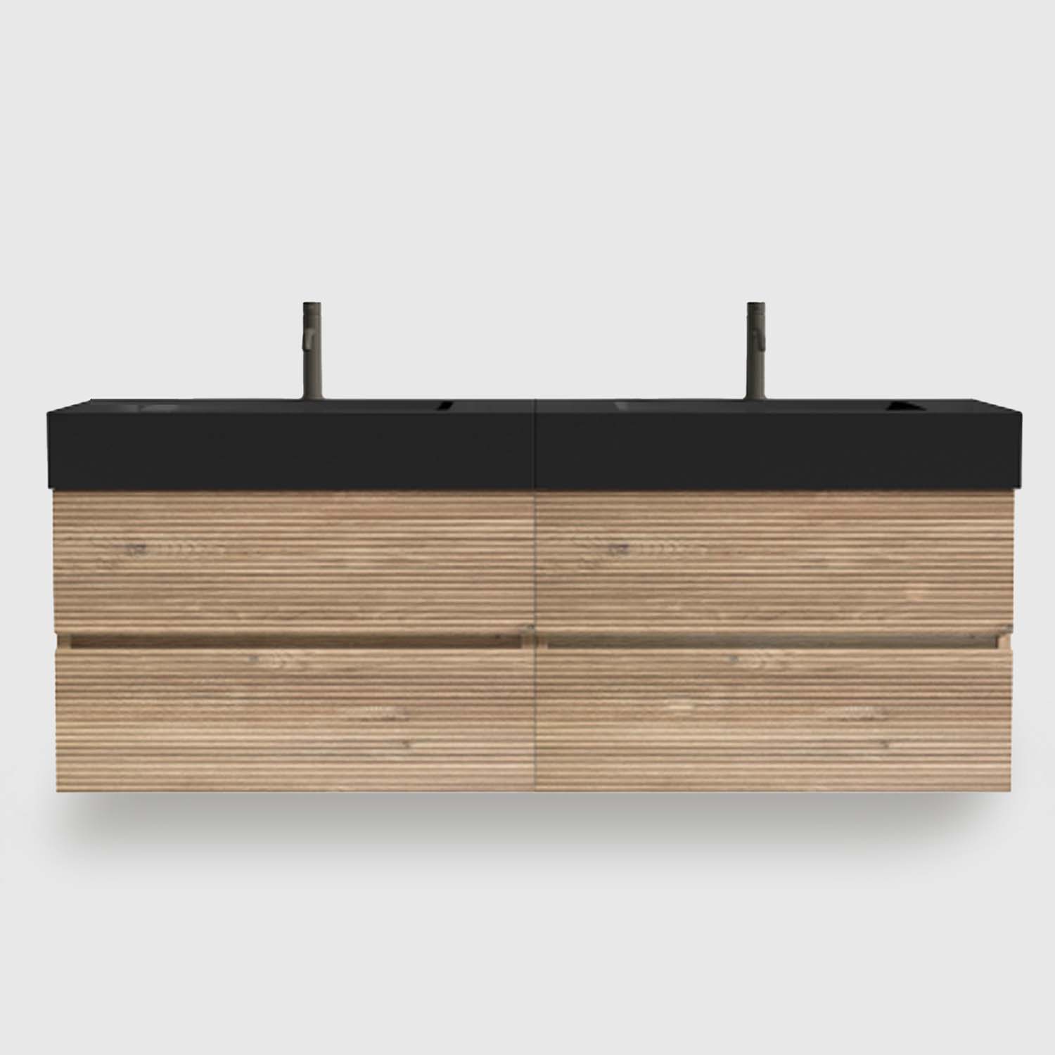 Bathroom Vanity -Matt Black Engineered Quartz Sink -Rough Oak Drawers (2) 60 bathroom vanity with sink, wall mounted modular cabinet (30Inch×2) + DTC silent soft-closing hardware