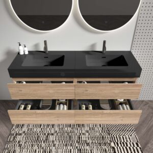 60 bathroom vanity with sink, wall mounted modular cabinet (30Inch×2) + DTC silent soft-closing hardware