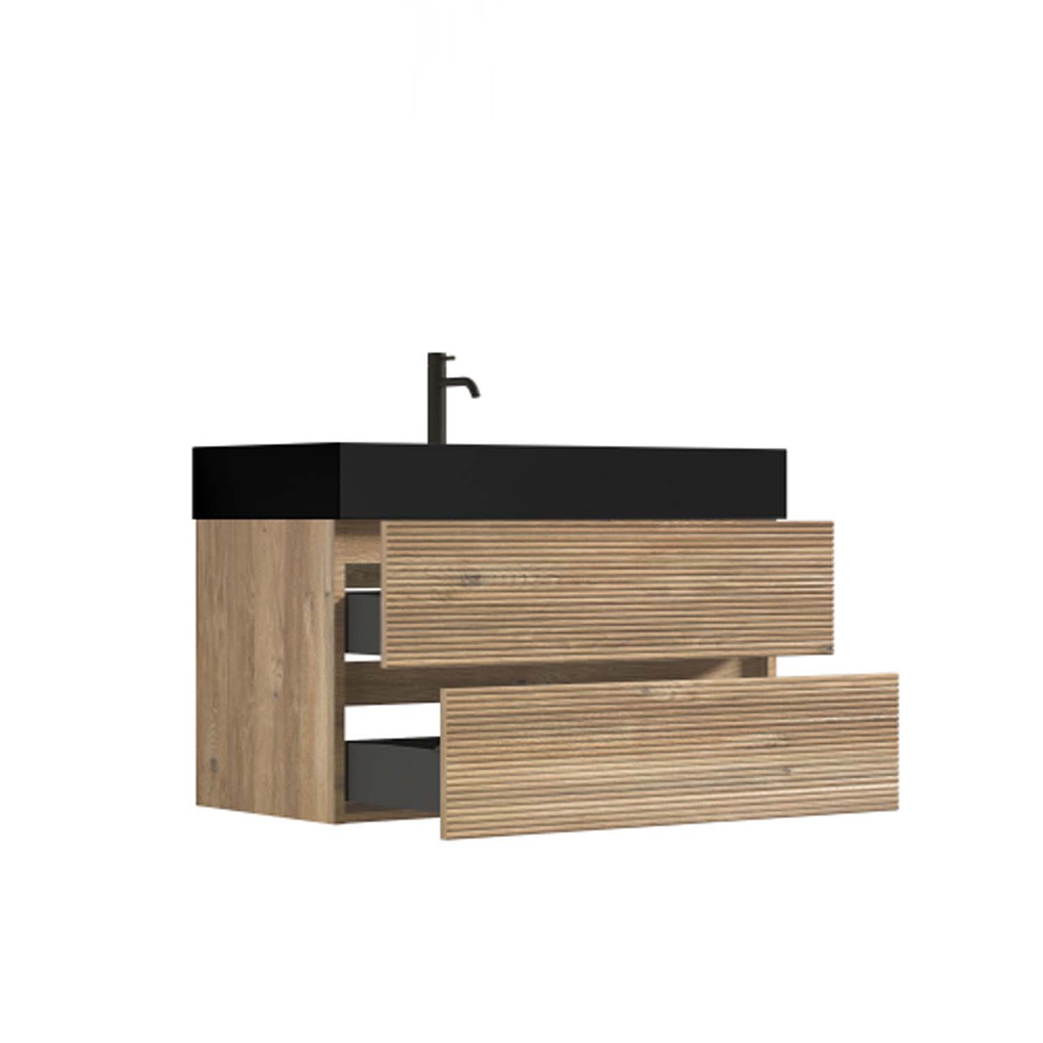 Bathroom Vanity -Oak Engineered Quart Sink -Soft Black Drawers (1)