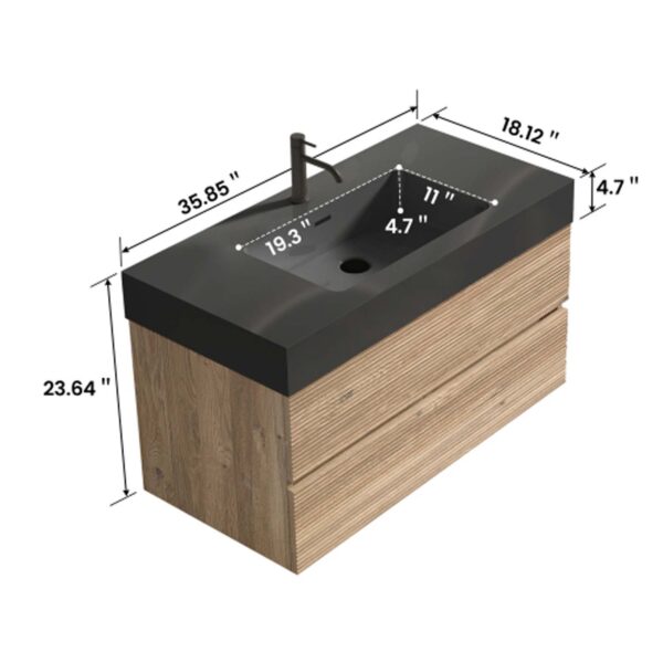 Bathroom Vanity -Oak Engineered Quart Sink -Soft Black Drawers (3)