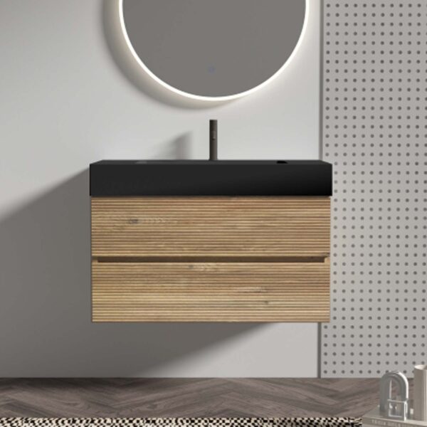 Bathroom Vanity -Oak Engineered Quart Sink -Soft Black Drawers (4)