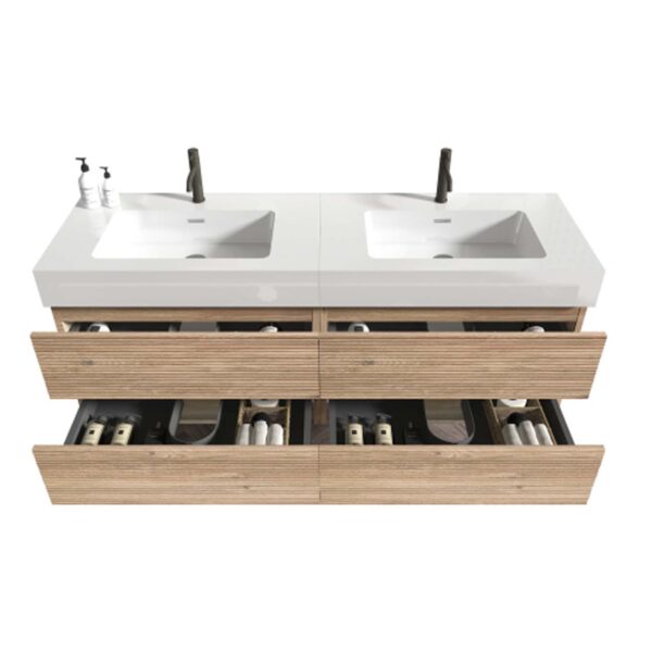 Bathroom Vanity -White Engineered Quartz Sink-Rough Oak Drawers (1)