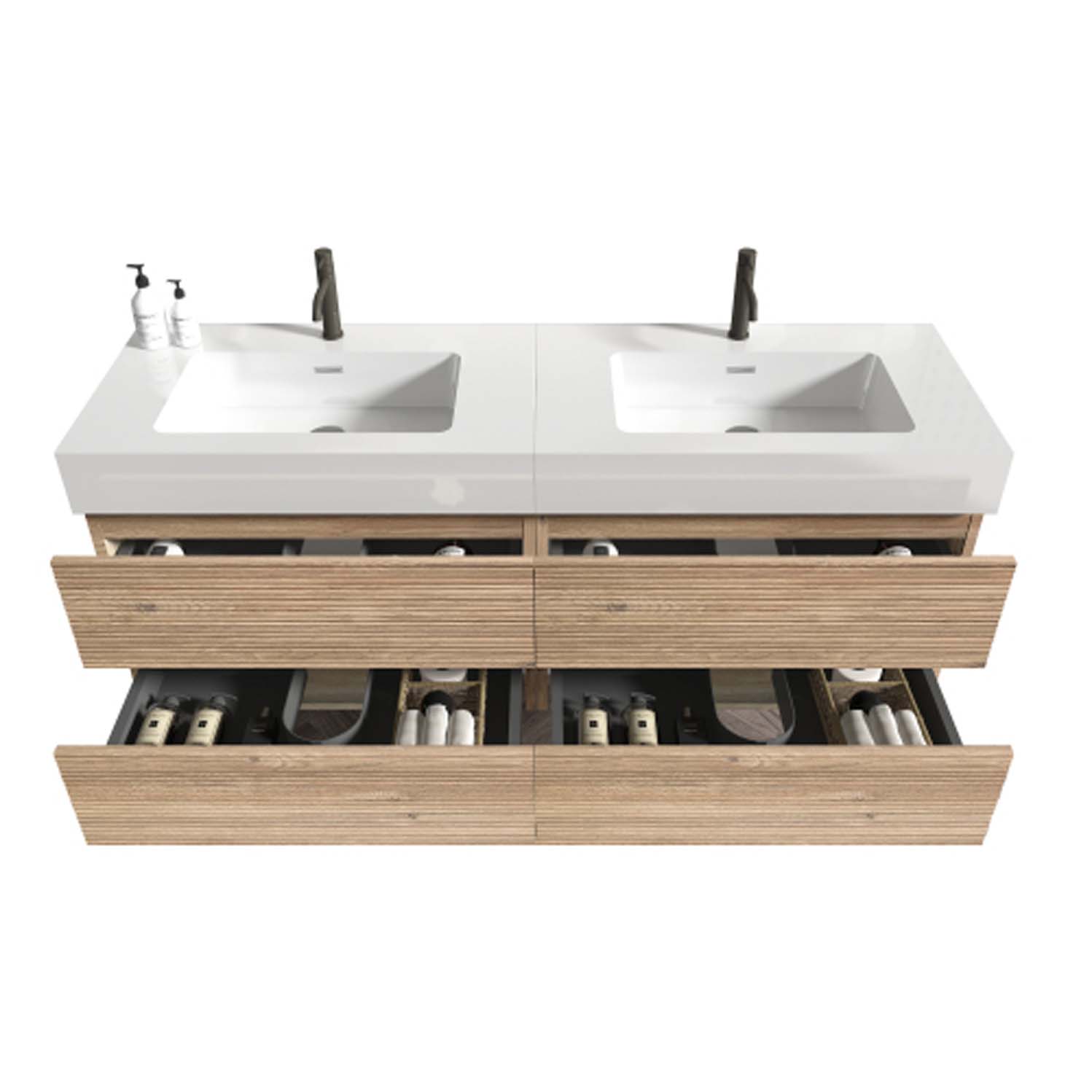 Bathroom Vanity -White Engineered Quartz Sink-Rough Oak Drawers (1)