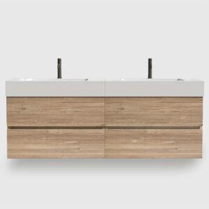 60 inch vanity with sink (2×30unit), Rough Oak finish + hidden handle + U-shaped drawer drainage holes