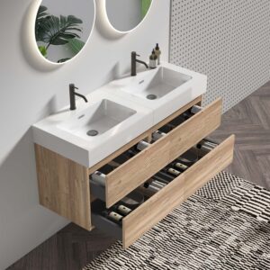 48 inch floating bathroom vanity (2×24inch), double Rough Oak drawers + DTC silent soft-closing system