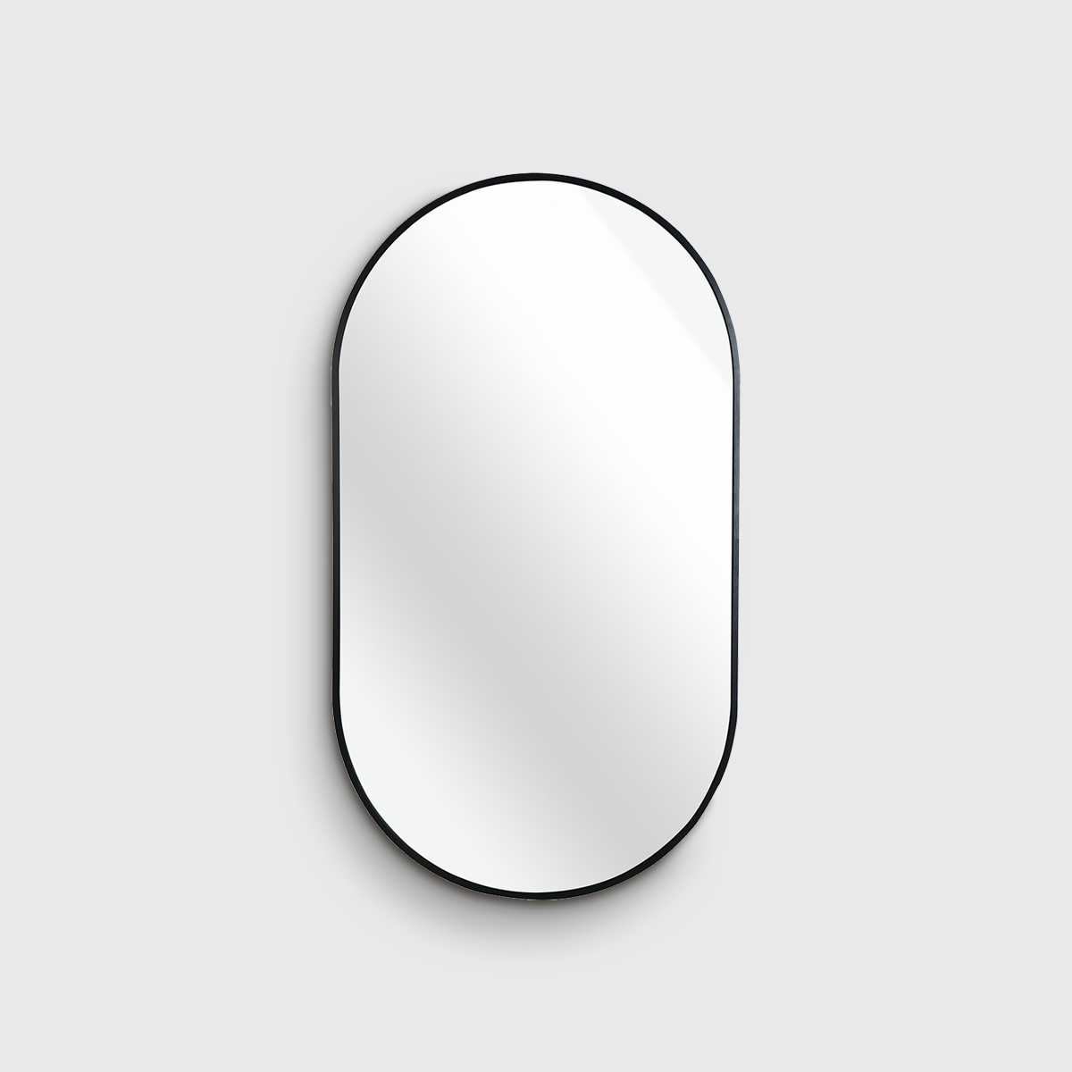 Black metal framed oval wall mirror, modern minimalist vanity mirror for bathroom and entryway decor