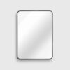 Black metal framed rectangular wall mirror with rounded corners, modern minimalist vanity mirror for bathroom and entryway