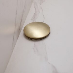 Brushed gold pop-up sink drain with push-button design, universal bathroom vessel sink drain assembly with rubber washers