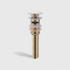 Brushed gold pop-up sink drain with push-button design, universal bathroom vessel sink drain assembly with rubber washers