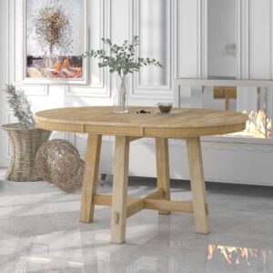 Light oak oval extendable dining table with four angled legs, rustic reclaimed wood dining table for modern farmhouse dining room