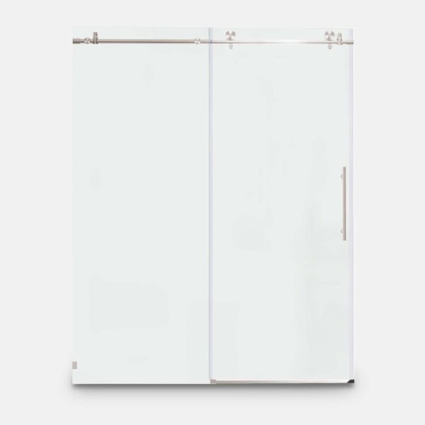 Frameless Shower Door- Sliding Shower Door-with Premium-Thick Tempered Glass Shower Enclosure-Brushed Nickel With Buffer (1) sliding shower door frameless glass brushed nickel hardware towel bar handle drop shipping