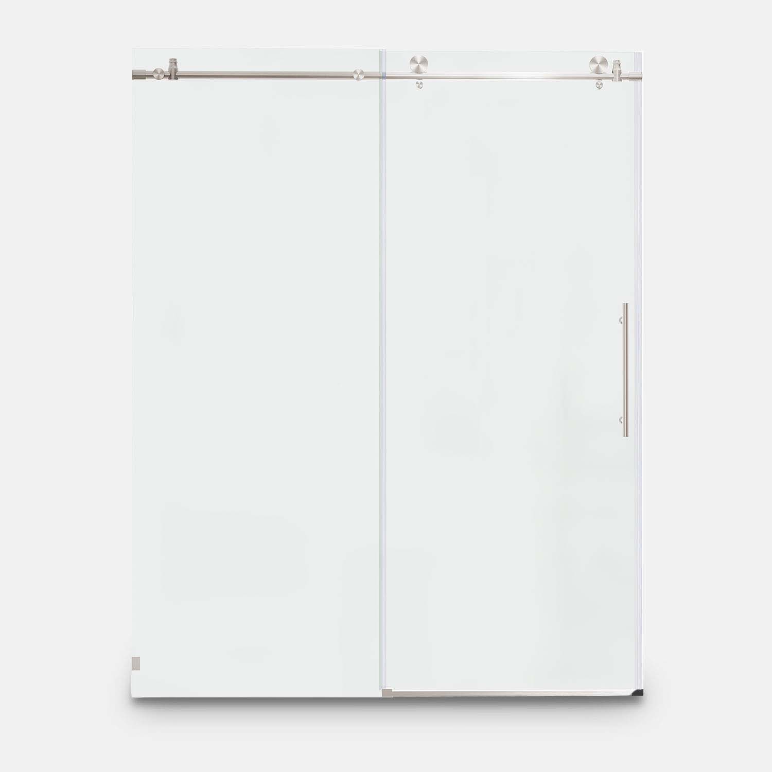 Frameless Shower Door- Sliding Shower Door-with Premium-Thick Tempered Glass Shower Enclosure-Brushed Nickel With Buffer (1) sliding shower door frameless glass brushed nickel hardware towel bar handle drop shipping