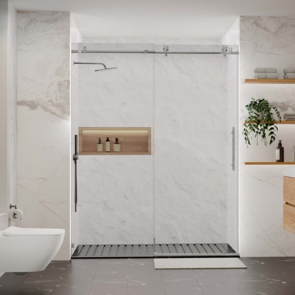 Frameless Shower Door- Sliding Shower Door-with Premium-Thick Tempered Glass Shower Enclosure-Brushed Nickel With Buffer (4)