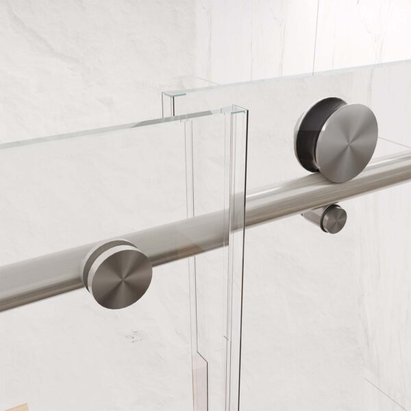 Frameless Shower Door- Sliding Shower Door-with Premium-Thick Tempered Glass Shower Enclosure-Brushed Nickel With Buffer (5)