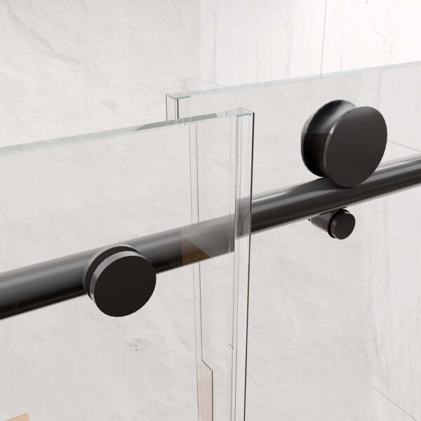 Frameless Shower Door-Sliding Shower Door with Premium -Thick Tempered Glass Shower Enclosure -Chrome Matte Black With Buffer (2)