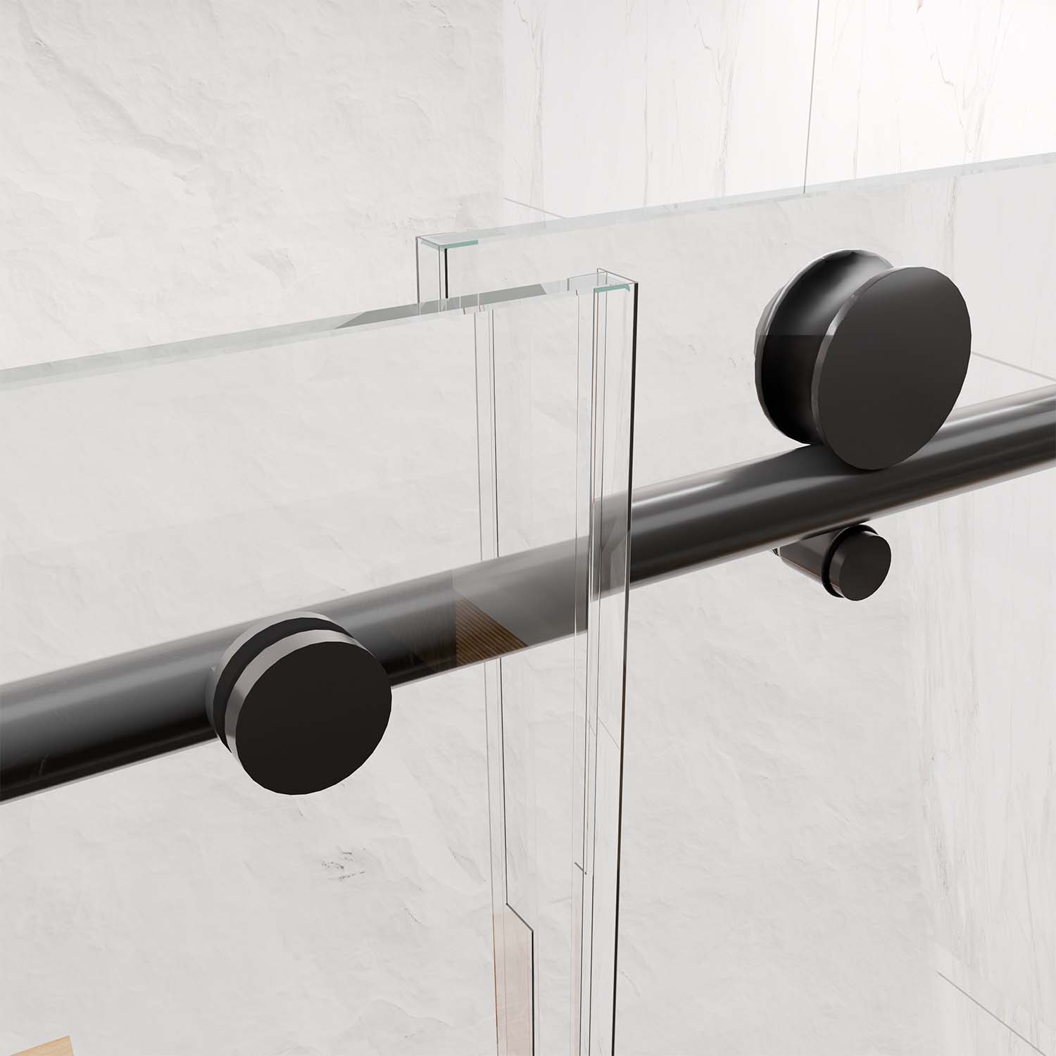 Frameless Shower Door-Sliding Shower Door with Premium -Thick Tempered Glass Shower Enclosure -Chrome Matte Black With Buffer (2)