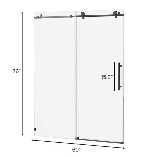 Frameless Shower Door-Sliding Shower Door with Premium -Thick Tempered Glass Shower Enclosure -Chrome Matte Black With Buffer (4)