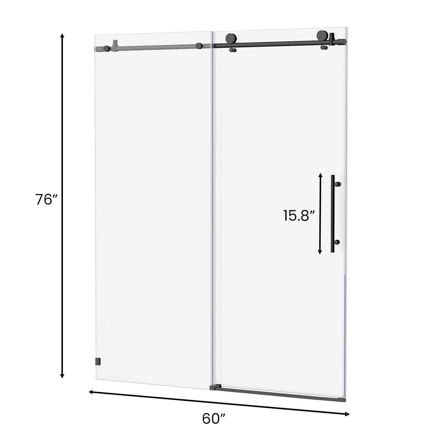 Frameless Shower Door-Sliding Shower Door with Premium -Thick Tempered Glass Shower Enclosure -Chrome Matte Black With Buffer (4)