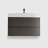 36 inch gray floating bathroom vanity with sink, wall mounted pre-assembled large storage vanity, soft-closing drawer glides E1 grade white one-piece basin no drain faucet