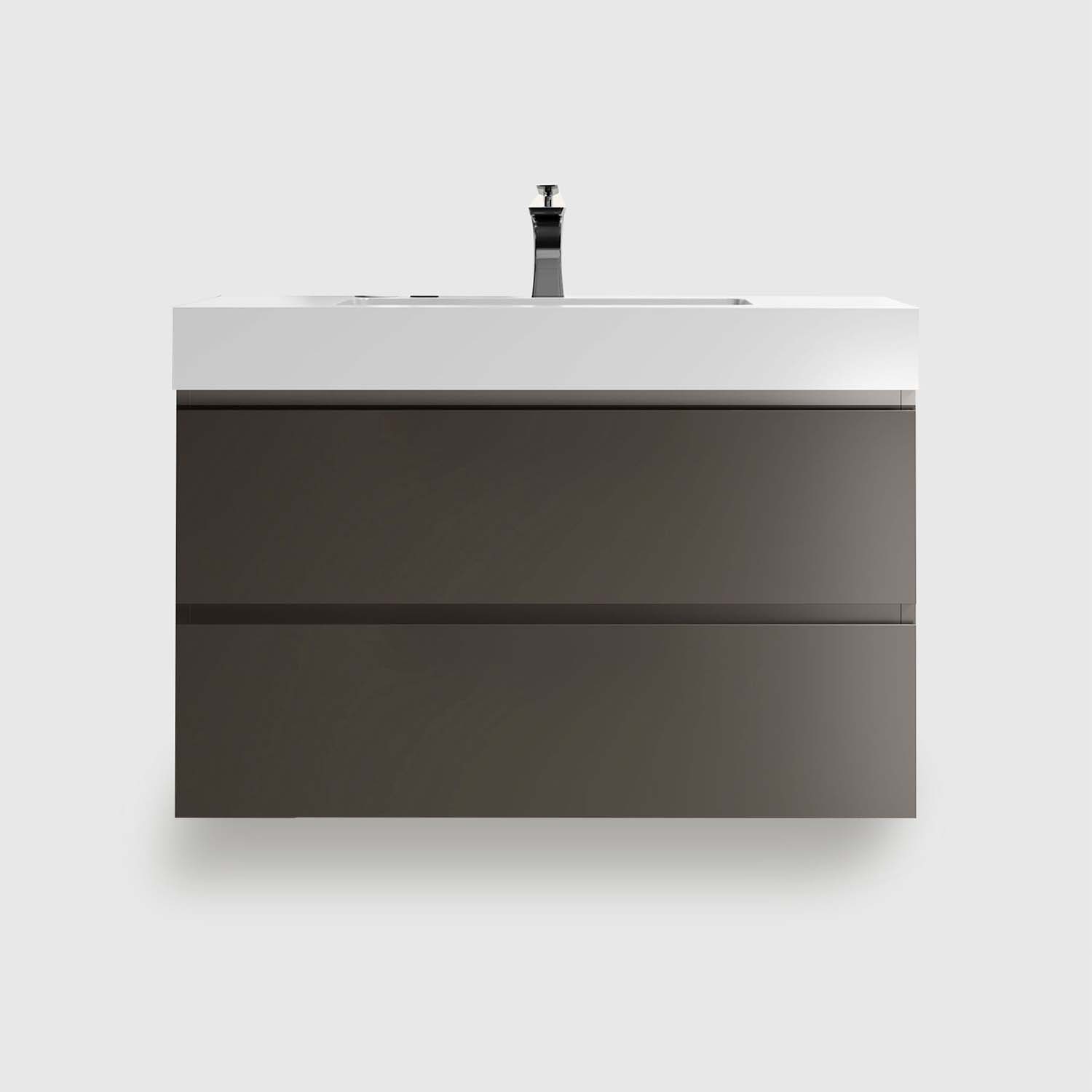 Gray-Bathroom Vanity with Sink (4) 36 inch gray floating bathroom vanity with sink, wall mounted pre-assembled large storage vanity, soft-closing drawer glides E1 grade white one-piece basin no drain faucet