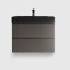 30 inch wall mounted floating bathroom vanity in gray with black sink, contemporary design for mid-size bathroom