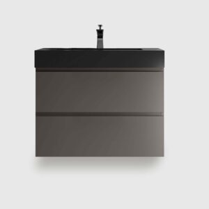 30 inch wall mounted floating bathroom vanity in gray with black sink, contemporary design for mid-size bathroom